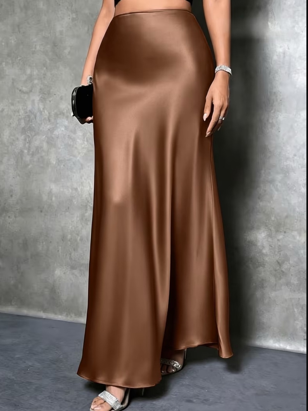 Sleek Brown Satin Maxi Skirt